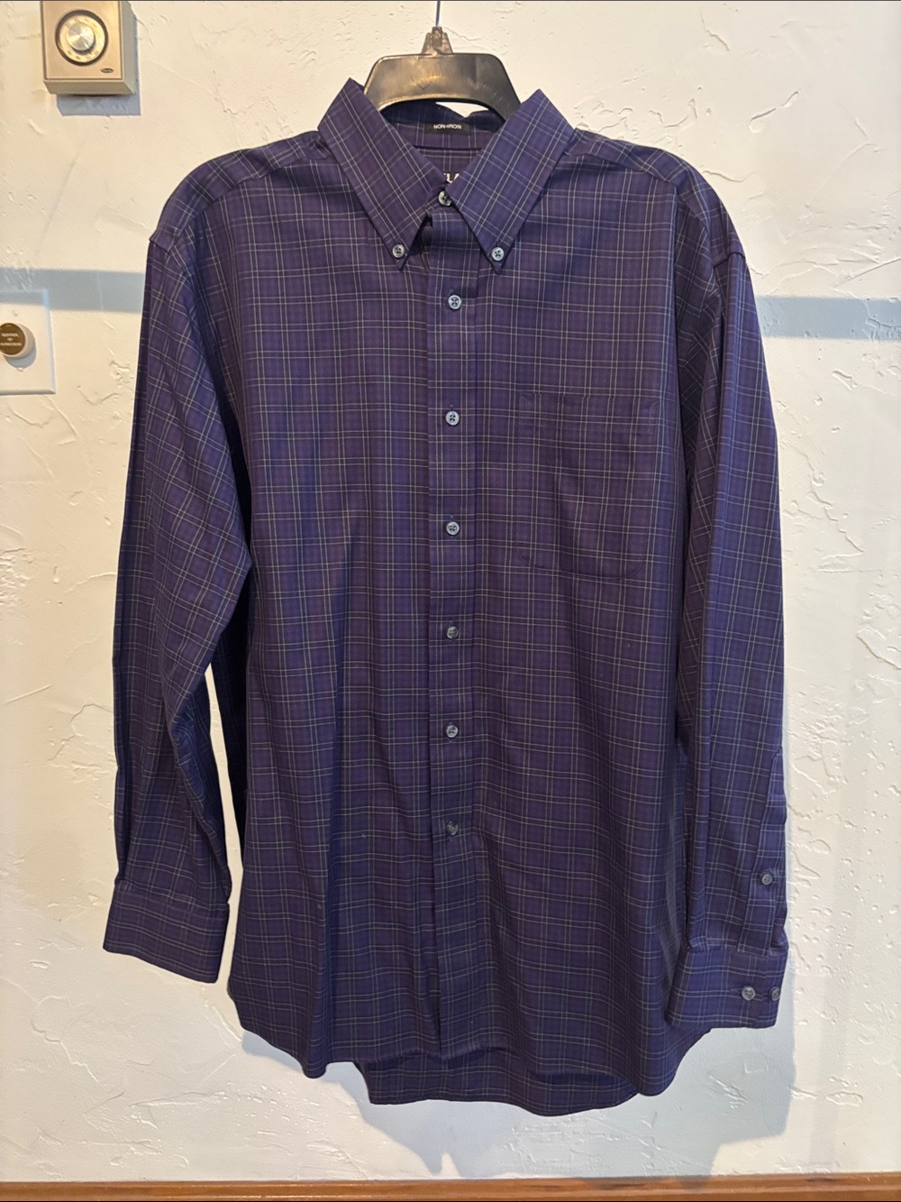 Kirkland Signature Purple Plaid Button-Down Dress Shirt